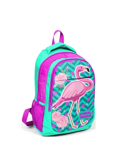 Coral High Kids Su Yeşili Pembe Simli Flamingo Desenli Usb'li 2'li Okul Çanta Seti Set0223411