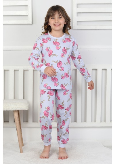 Cute Flamingo Desenli Kız Çocuk Pijama Takımı Mint
