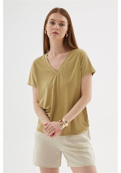 Fashion Friends V Yaka Yeşil Kadın Bluz 26y0144k1