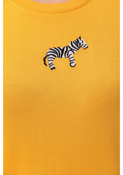 Sistas Kadın Zebra Desenli Kısa Kol Bluz 23118 Sarı