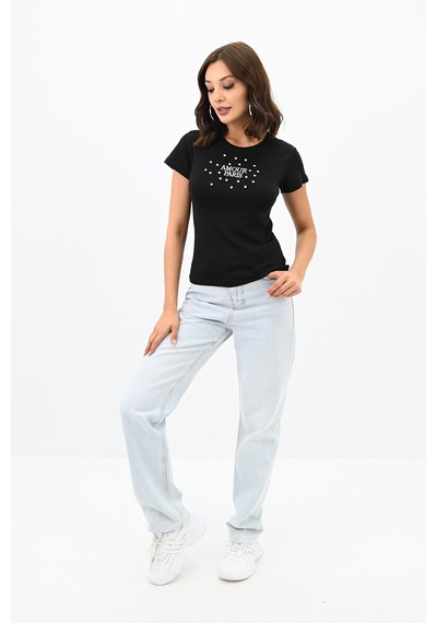 Kadın Taş İşlemeli Nakış Detaylı T-shirt 1774-25 001