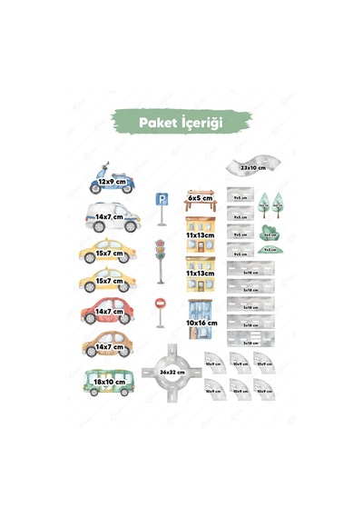 Şehir Trafik Figürler Arabalar Yollar Ağaçlar Ve Evler Sticker Seti, Hayalgücünü Geliştiren Sticker
