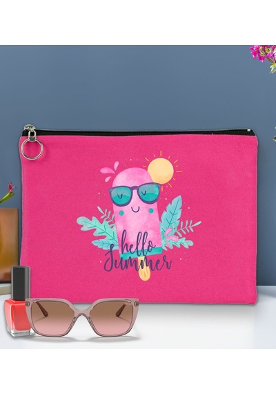 Bk Gift Yaz Temalı-5 Astarlı Fuşya Portföy Çanta 30x21cm, Baskılı El Çantası, Organizer Çanta Çok Renkli