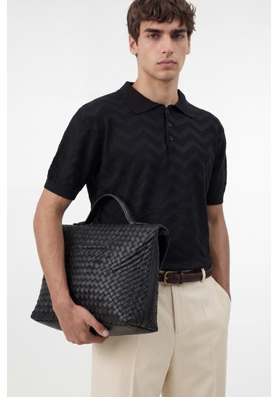 Antioch Zigzag Desenli Polo Yaka Triko Erkek T-shirt Siyah