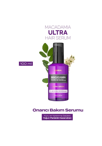 Kuru Ve Yıpranmış Saçlara Onarıcı Bakım Serumu Kundal Macadamia Ultra Hair Serum Acacia Moringa