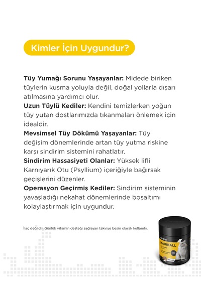 Cutepet Hairball Kedi Tüy Yumağı Önleyici Tablet 60 Adet Sindirim Destekleyici Ve Malt Etkili