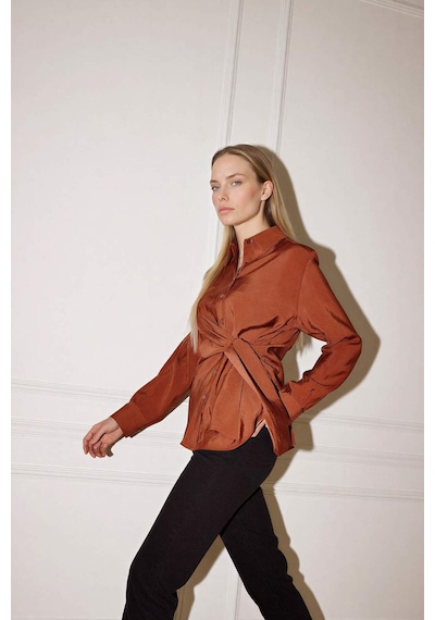 Defacto Relax Fit Gömlek Yaka Modal Uzun Kollu Gömlek G9131ax26spbn312 Kahve-bn312