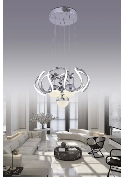 Heracles 3 Renk Gümüş Sarı Beyaz Ve Gün Işığı Luxury Led Kristal Taşlı Avize Çok Renkli