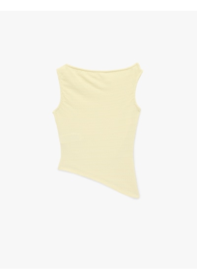 Koton Asimetrik Drapeli Kolsuz Slim Fit Bürümcük Kolsuz Bluz Sarı 6sal30097ık Sarı