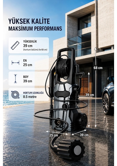 Exenar - Siyah - Cw55 Ev Tipi Araç Yıkama Makinesi Kablolu Evde Oto Yıkama Cihazı 1600w 75 Bar Basınçlı Su