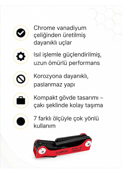 Eltos Çakı Alyan Seti 7 Parça 2.5-8 Mm Altı Köşe Katlanır Alyan Anahtar Takımı