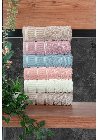 Çınar Jakarlı 6 Lı Kadife Pamuklu El Ve Yüz Havlu Seti 50x90 Cm - 04557 - Karışık Renkli Çok Renkli