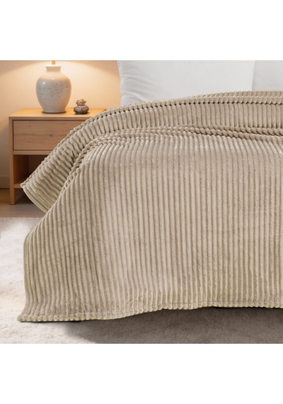 Maxstyle Çizgili Vizon Tek Kişilik Polar Battaniye Mocha 150x220 Cm Renkli