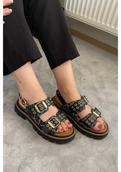 Preshley Kadın Mendez Siyah Leopar Çift Bantlı Kabsül Ve Vardola Deyatlı Kalın Taban Ortopedik Sandalet K-120 Preshley Kadın Mendez Siyah Leopar Çift Bantlı Kabsül Ve Vardola Deyatlı Kalın Taban Ortopedik Sandalet K-120