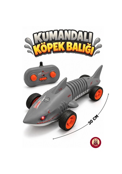 Oyuncak Uzaktan Kumandalı Köpek Balığı Pilli Işıklı Full Fonksiyon Hareket Kabiliyetli 30 Cm Boyutunda Gri