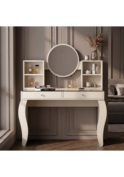 Lotus Camlı Aynalı Makyaj Masası - Krem