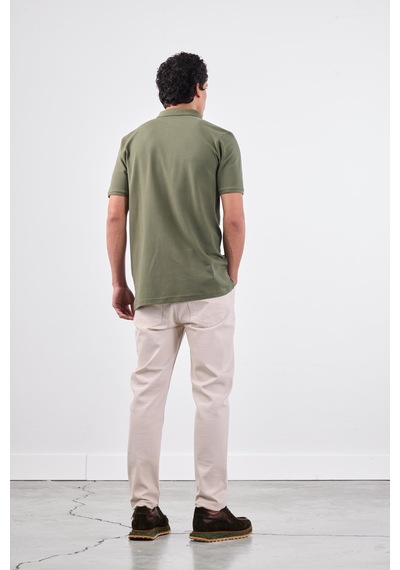 Dufy Haki Polo Yaka Pamuklu Düz Renk Slim Fit Erkek T-shirt Haki