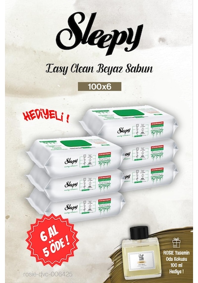 Sleepy 100'lü Easy Clean Beyaz Sabun 6 Al 5 Öde, Rosie Yasemin Oda Kokusu Tekli