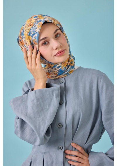Silk Home Soft Eşarp 73088-28 Krem, Turuncu, İndigo, Sarı, Bebe Mavi