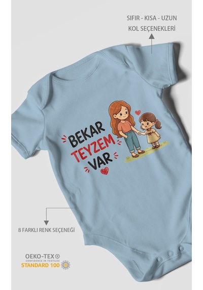 Morivokids Bekar Teyzem Var Kısa Kollu Bebek Body %100 Pamuk Bebe Mavisi