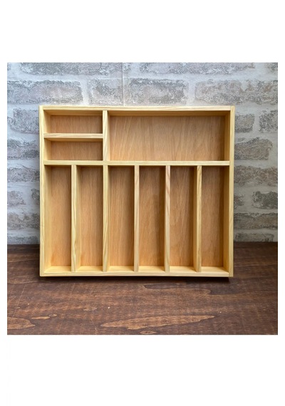 40x35 Cm Çok Bölmeli Ahşap Kaşıklık Ve Kepçelik Seti - Çekmece Düzenleyici- Ahşap Organizer