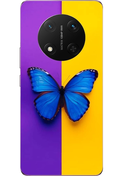 Honor Magic 7 Lite Uyumlu Mor Sarı Kelebek Baskılı Silikon Kılıf Renkli