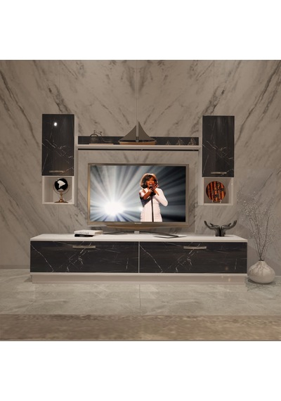 Decoraktiv Eko 5dab Mdf Std Tv Ünitesi Tv Sehpası Beyaz - Siyah Mermer