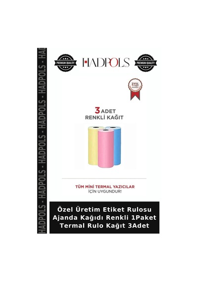 Özel Üretim Etiket Rulosu Ajanda Kağıdı Renkli 1paket Termal Rulo Kağıt 3adet