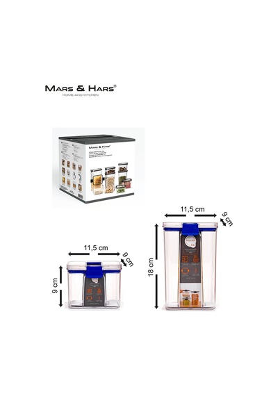 8'li Sızdırmaz, Çift Kilit Klipsli, Vakum Kapaklı, Erzak, Baharat Saklama Kabı 4 Orta +4 Küçük Koyu Mavi