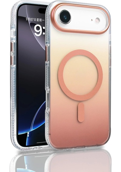 Apple Uyumlu iPad iPhone 17 Air Kılıf M-safe Şarj Özellikli Transparan Renk Geçişli Zore Toros Kapak Rose Gold