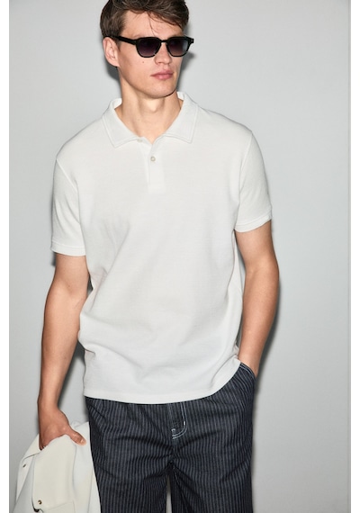 Grimelange Grımelange Mınnutu Erkek Organik Pamuklu Polo Yakalı Regular Fit Beyaz T-shirt