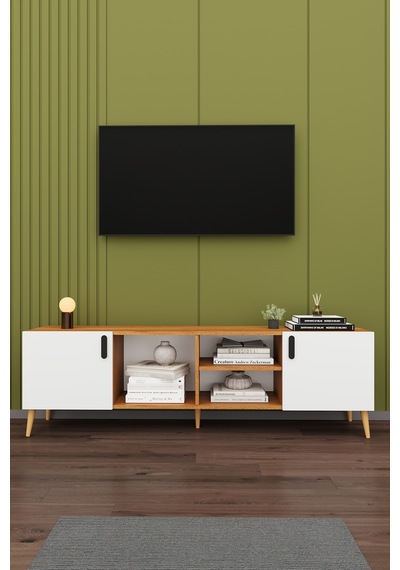 Asra Trend Tv Ünitesi T-11 %100 MDF 180 cm Tv Sehpası Dolaplı Raflı Beyaz-Petra