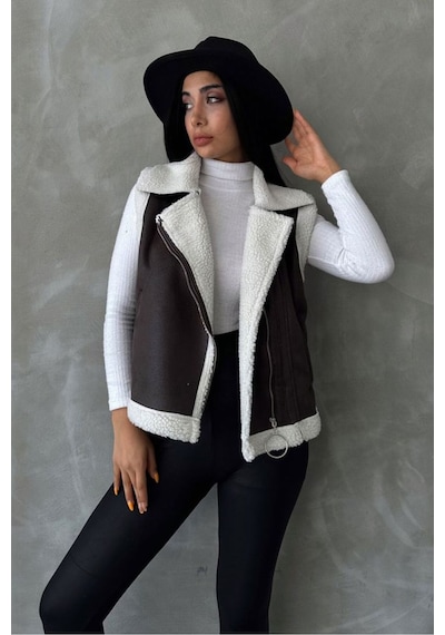 Verymoda F Suet Yakası Kürklü Yelek Vmf1532 Antrasit Krem