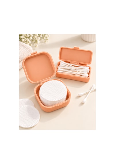 Kulak Çubuğu Ve Pamuk Seyahat Kabı 3d Baskı Taşınabilir Hijyenik Organizer Pastel Turuncu
