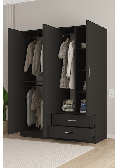 Aeka Ae-1077 Terra 4 Kapaklı 2 Çekmeceli 3 Askılıklı Raflı 140x182x53 Cm Gardırop Antrasit Aeka Ae-1077 Terra 4 Kapaklı 2 Çekmeceli 3 Askılıklı Raflı 140x182x53 Cm Gardırop Antrasit