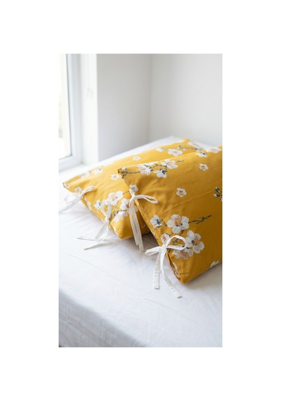 %100 Pamuklu Çiçek Desenli Bağcıklı Yastık Kılıfı 2 Adet 50x70 Cm Sarı - 864755501 Sarı