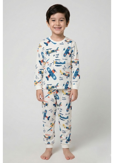 Zuzunga Time To Fly Beyaz Desenli Çocuk Pijama Takımı Beyaz