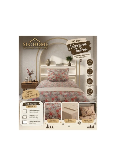 Cotton Star Ranforce Tek Kişilik Nevresim Takımı Kar Tanesi New Year Gri - 938093022 Gri