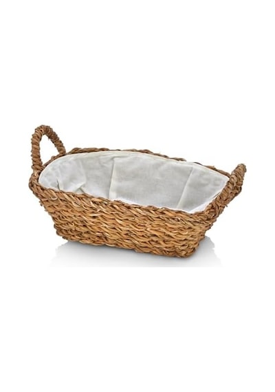El Yapımı Doğal Hasır Kulplu Çok Amaçlı Dekoratif Dikdörtgen Sepet, Hasır Kulplu Ekmek Sepeti 27x18x8cm