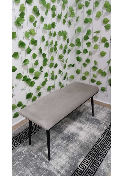 Özcan Metal Siyah Metal Ayaklı Metal Kasalı Bench Mutfak Salon Antre Yatak Odası Balkon Puf Bank Krem