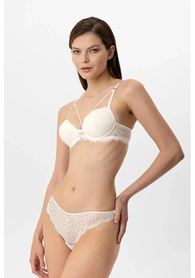 Pierre Cardin Lingerie 4886 Kadın Soft Push Up Dantelli Sütyen Takım Ekru