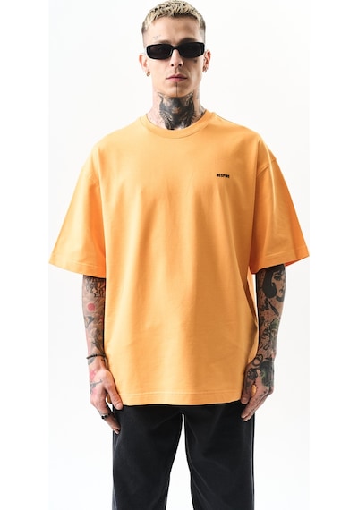 Erkek Respire Yazı Detaylı Oversize T-shirt Oranj Turuncu