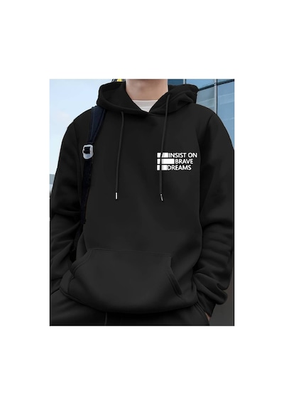 Medinenur Dreams Yazı Baskılı Kapüşonlu Sweatshirt Siyah