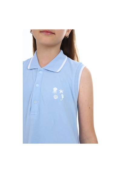 Toontoy Kız Çocuk Polo Yaka Düğmeli Elbise Mavi