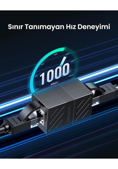 Ugreen Rj45 Cat6 Cat7 Cat8 Ethernet Kablo Uzatma Aparatı Siyah, 20390