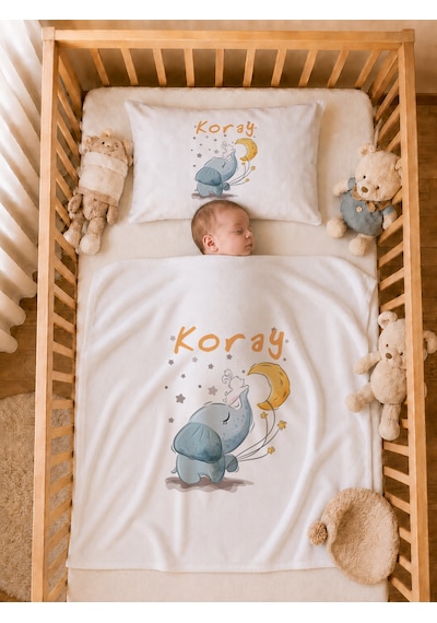 Pia Baby İsme Özel Erkek Bebek Tulum Seti %100 Pamuk Organik Baskılı Yastık Kılıfı Ve Battaniyeli Tulum 2068tyb3x Ekru