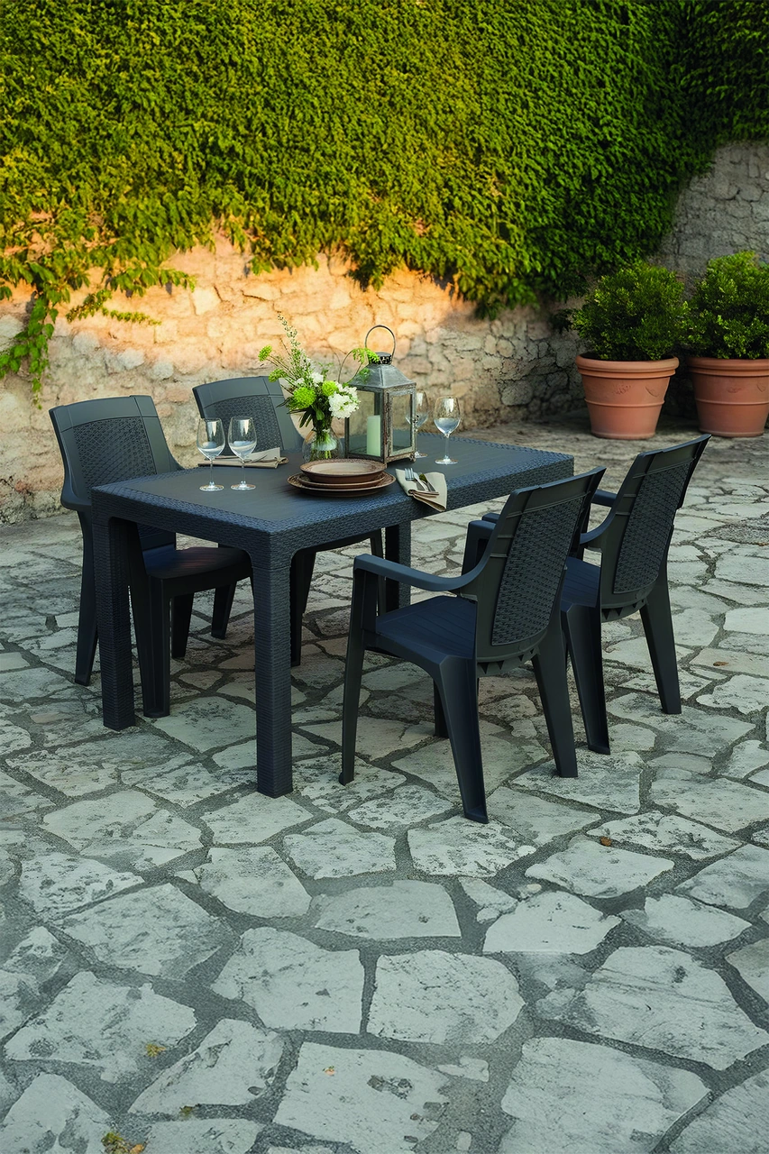 Efes 4 Kişilik Rattan Masa Sandalye Takımı Siyah Siyah
