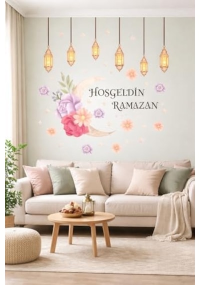 Sticker Hoş Geldin Ramazan Dekorlu Ahşap Kapı Süsü, Ramazan Süsleri, Sahur, İftar