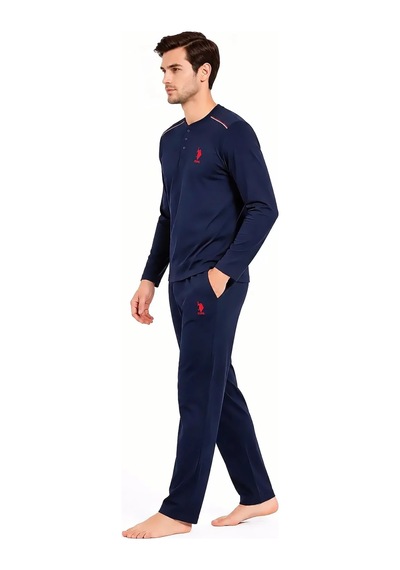 U.S. Polo Assn. %100 Pamuk Uzun Kollu Pijama Takımı Lacivert