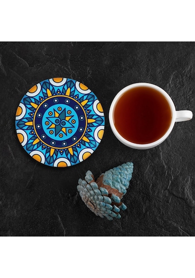 Valerine Life Kutsal Geometri Mandala Desenli Yıkanabilir Kaydırmaz Ofis Çay Ve Fincan Bardak Altlığ Siyah
